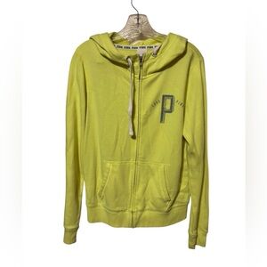 Neon Yellow PINK Victoria’s Secret Zip-Up Hoodie Size M EUC